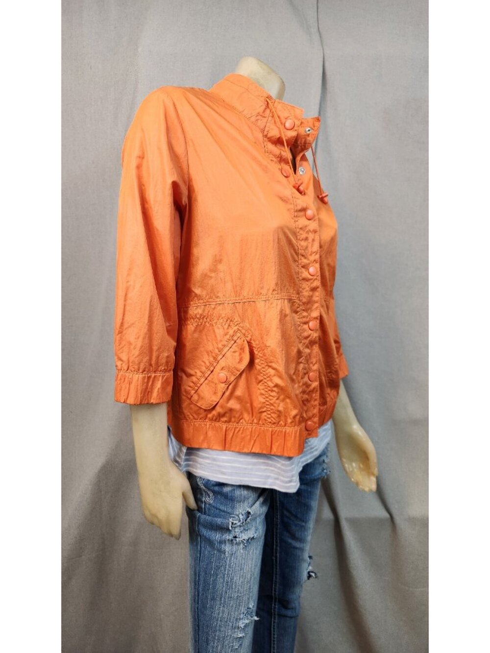 Chicos Zenergy USED Chicos Size 1 SMALL Orange 3/4 Slv Snap Front Jacket Womens - Picture 2 of 5
